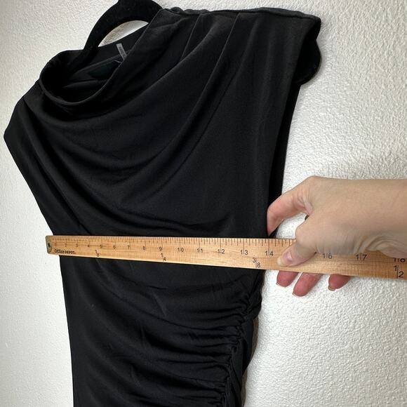 VICI Black Elisabeth Mock Neck Cap Sleeve Side Slit Ruched Midi Dress XS - Picture 13 of 15